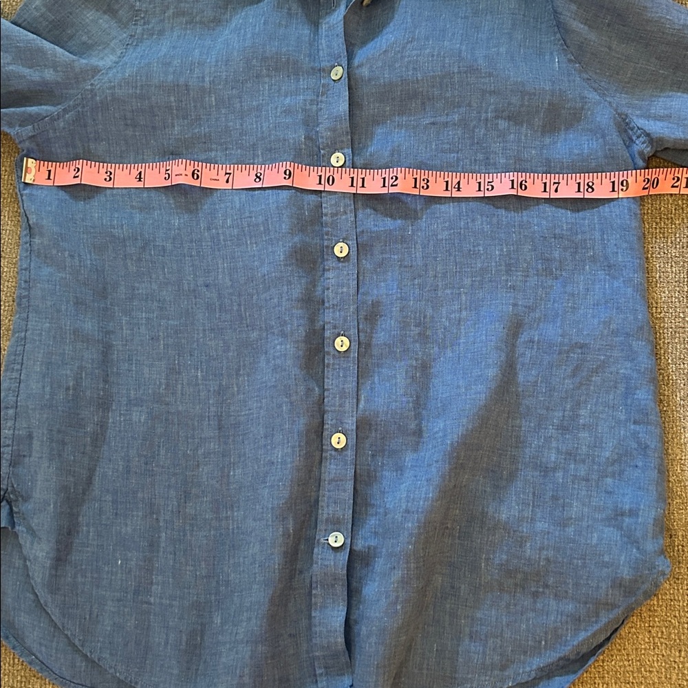 Chicos Top Womens SZ 6 Blue 100% Linen Chambray Button Front 3/4 Sleeves Casual - Picture 5 of 7